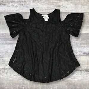 Chris & Carol NEW Jenny Black Lace Overlay Shirt Women S Cold Shoulder Loose Top